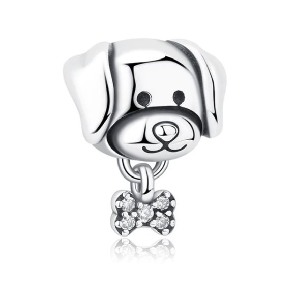 Pet Puppy Dog and Bone Bracelet Charm - S925 Sterling Silver Fits Pandora - Picture 1 of 6